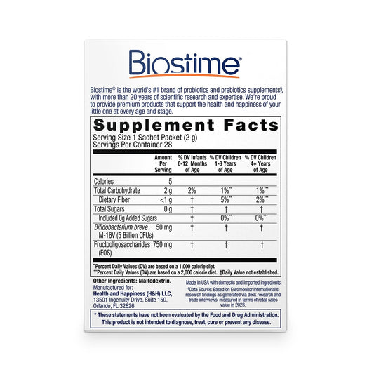 Biostime supplement facts label on a white background