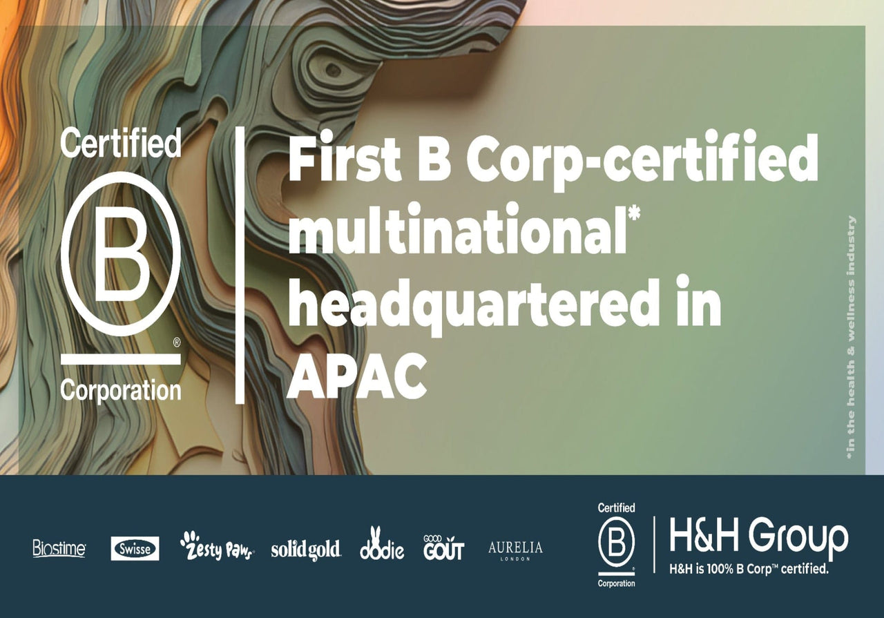 Certified B Corporation logo with text about a multinational headquartered in APAC on a green background.