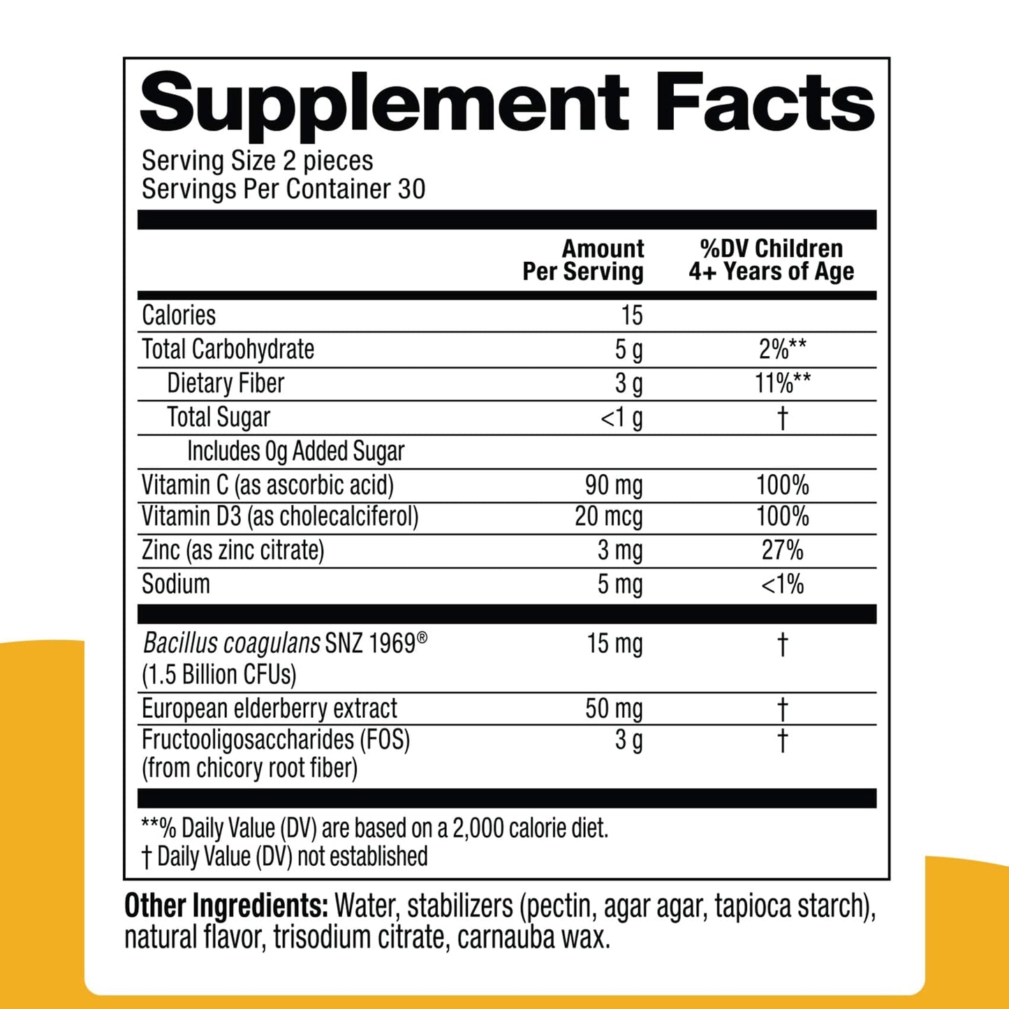 Supplement facts label with nutritional information on a white background