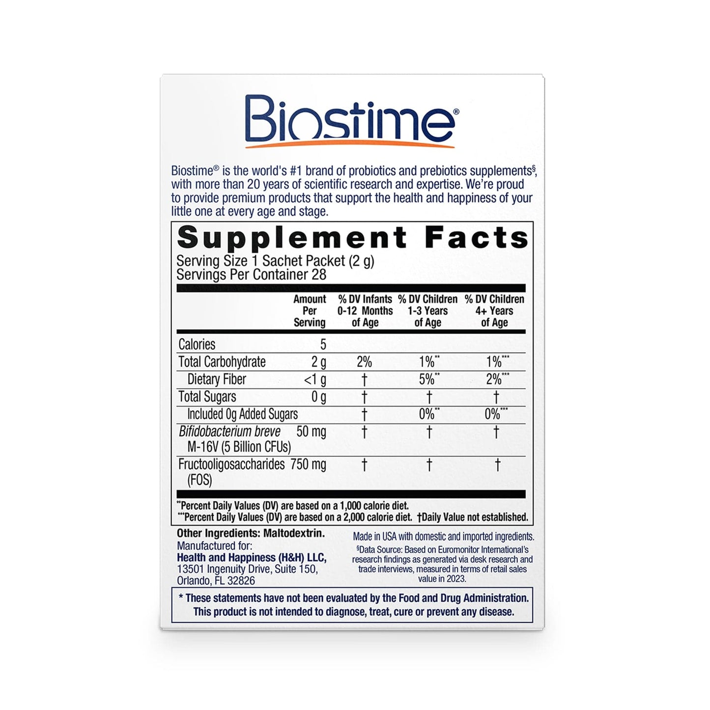Biostime supplement facts label on a white background